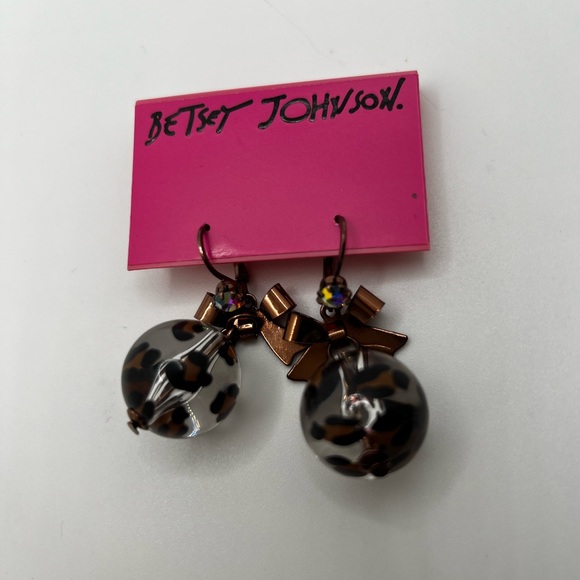 New Betsey Johnson Dangle Copper Bow and Ball Earrings - Picture 2 of 3